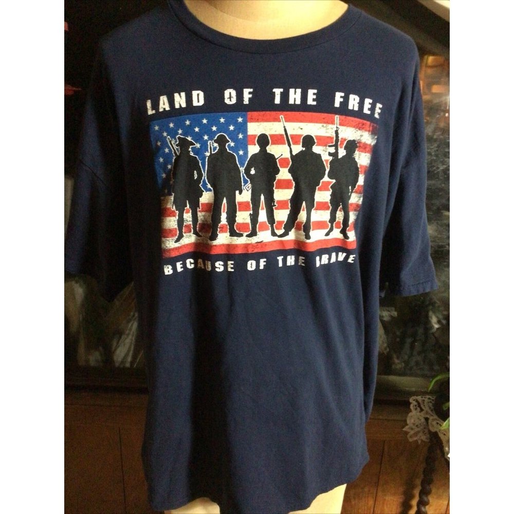 USA Land Of The Free T Shirt Mens Navy Blue Short Sleeve Flag Brave Size 3XL